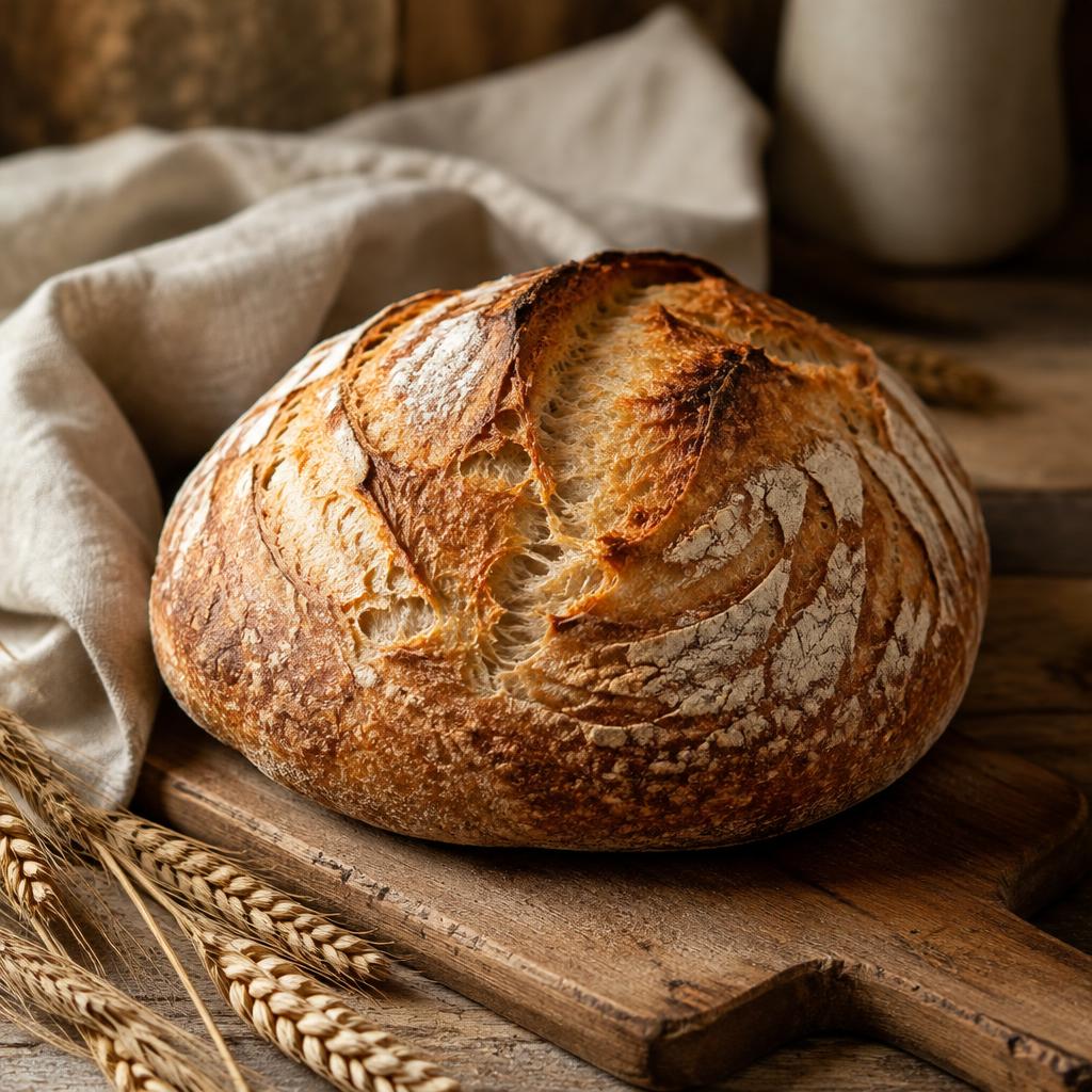 Fresh sourdough loaf on a wooden board